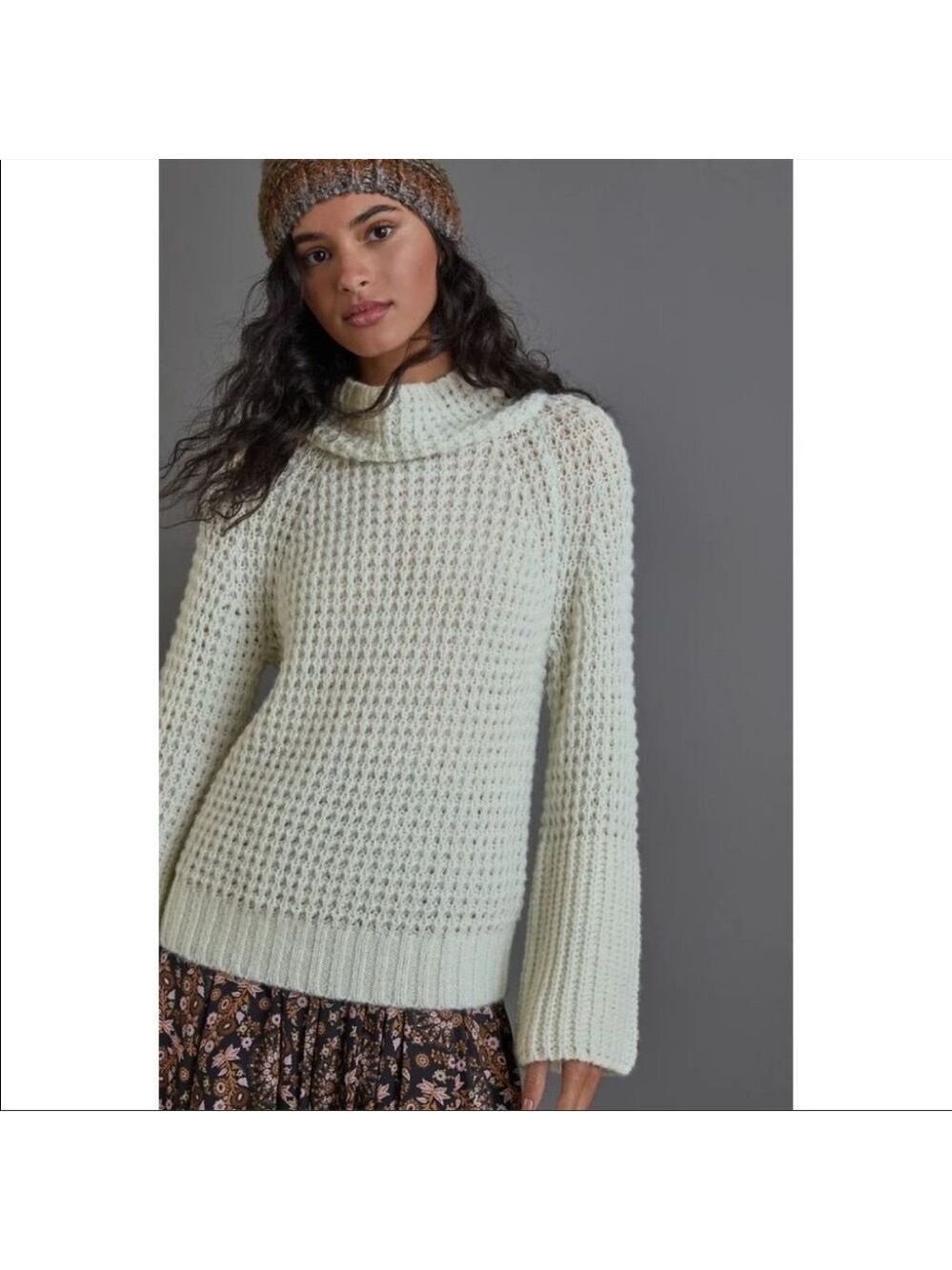 NWT MAEVE by ANTHROPOLOGIE Mint Dionne Bell-Sleeved Knit Mock Neck Sweater